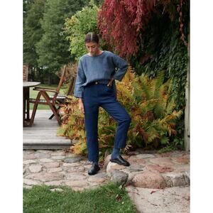 Linenfox Pant Medium Brooke Heavy Linen Trousers Pleated Blue Dressy Minimalist